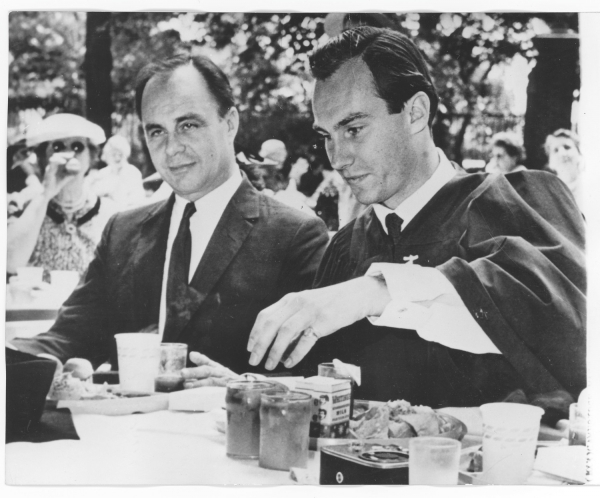 Hazar Imam with his father Prince Aly Khan at the Graduation Ceremony at Harvard University